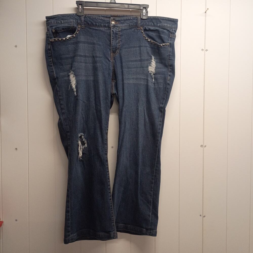 Torrid Denim Womens 22 Distressed Studded Bootcut Jeans Blue Ripped Edge Alt Y2K